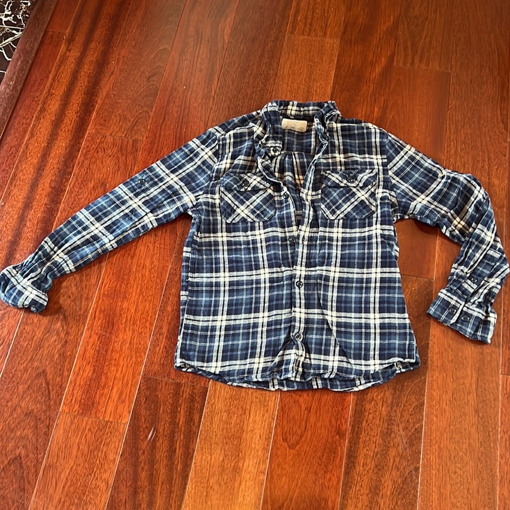 Boys large ocean coast plaid button up